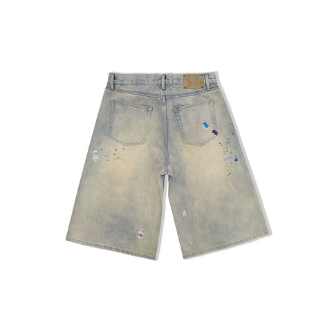 WANNA LAB 26SS Flash Diamond Sticker Printed Glitter Leather Brand Cowboy Six or Seven Cent Shorts