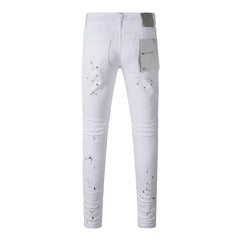 Purple Jeans White Ink Spot Vintage Personality Fashion Ripped Jeans 9021