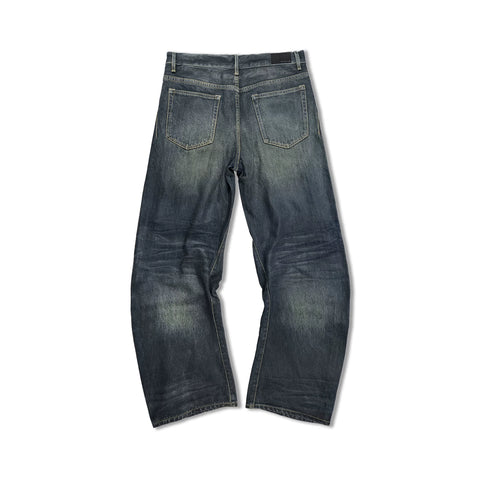 LINBESUI logo WANNA LAB 26SS hand waxed pleated cat whiskers curved knife washed denim pants