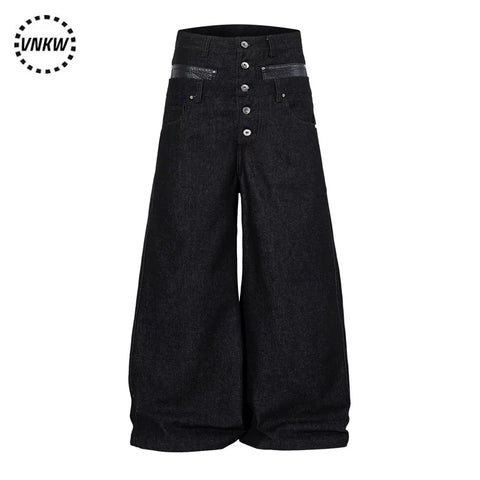American retro original cow double waisted spliced work pants for men and women, loose wide leg straight leg casual versatile commuting pants