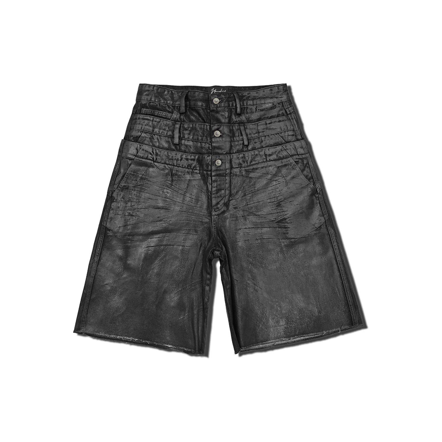 LINBESUI logo WANNA LAB 26SS three waisted brush wax Nissan buckle snake skin denim seven quarter shorts