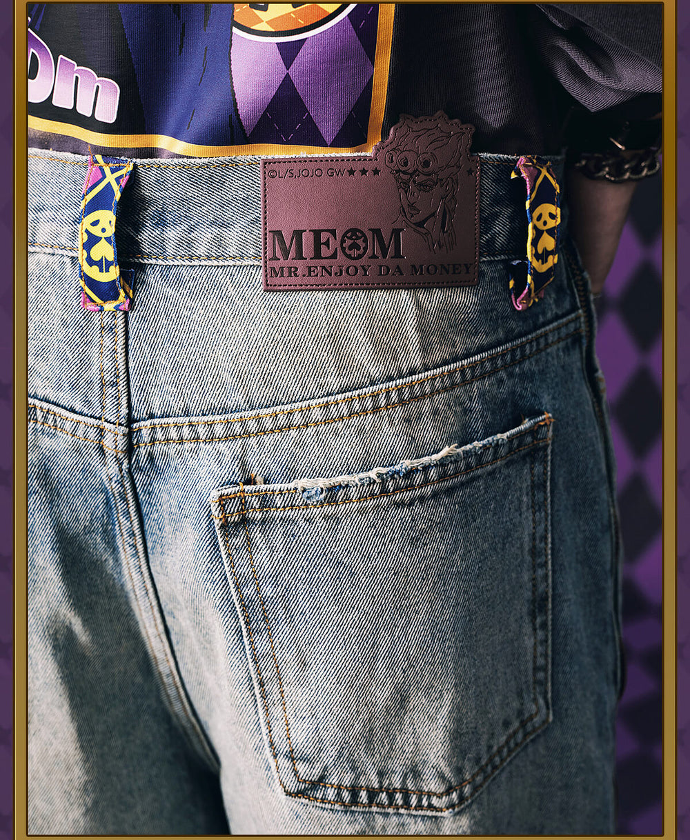 MEDM × JOJO Side Zipper Contrast Checkered Washed Jeans