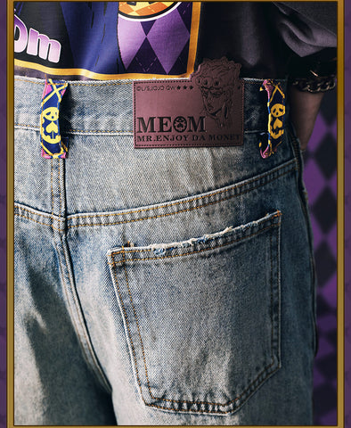 MEDM × JOJO Side Zipper Contrast Checkered Washed Jeans