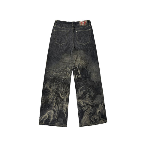 WANNA LAB 25SS Lost Paradise Laser Burnt Original Denim Pants Wide Leg Baggy Edition Jeans Youth Trendy Mid Waist Jeans