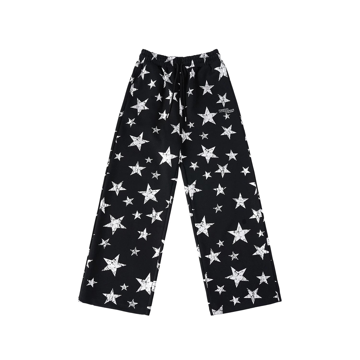 WHOOSIS (unknown name) logo embroidered with stars, full of printed sweatpants, casual pants, spring and autumn couples