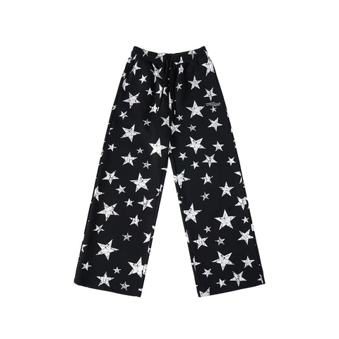 WHOOSIS (unknown name) logo embroidered with stars, full of printed sweatpants, casual pants, spring and autumn couples