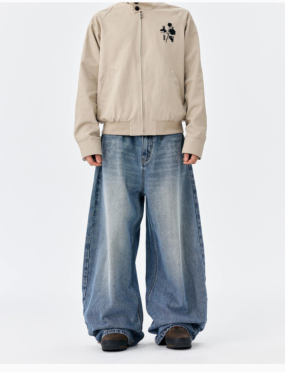 MEDM Flower Vine Laser Burnout Washed Machete Jeans