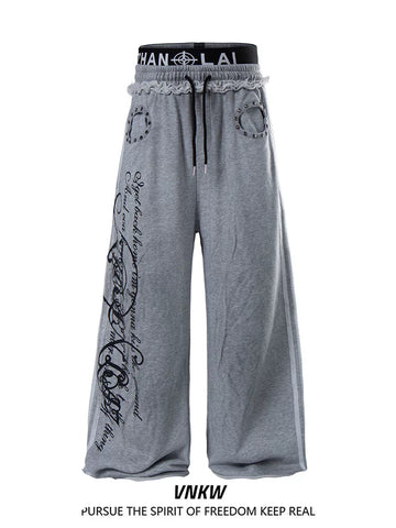American retro gothic style double waisted wide leg casual pants for men and women, trendy brand, cool and versatile baggy sports sweatpants