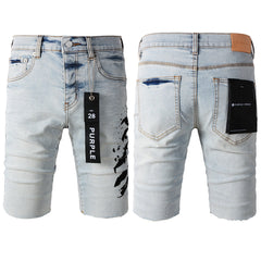 Purple Blue Jean Shorts 5048 with Black Print Design