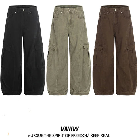 American retro deconstructive design, multi pocket workwear, curved knife pants, men's and women's loose wide leg baggy casual pants