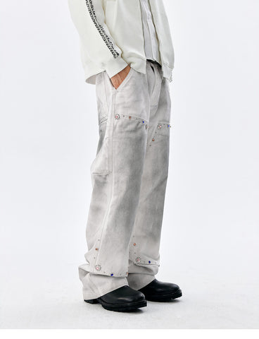 MEDM Gemstone Studded Double Knee Washed Jeans