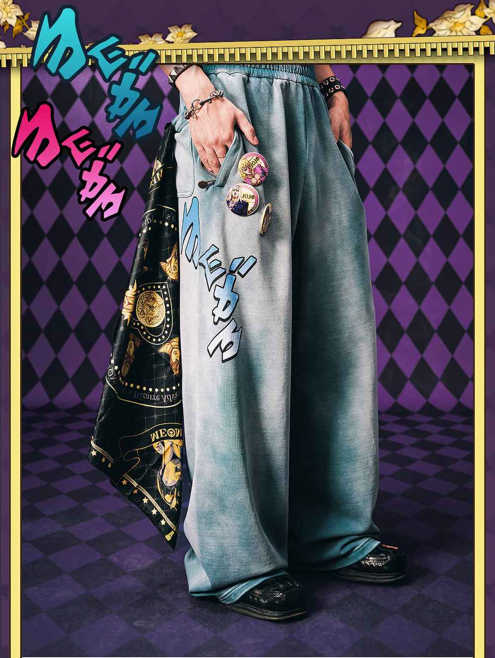 MEDM × JOJO Embroidered Print Washed Sweatpants