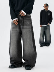 MEDM Flower Vine Laser Burnout Washed Machete Jeans