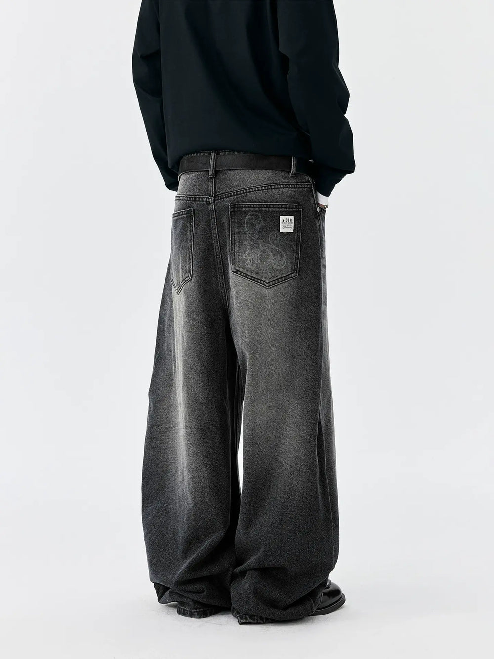 MEDM Flower Vine Laser Burnout Washed Machete Jeans