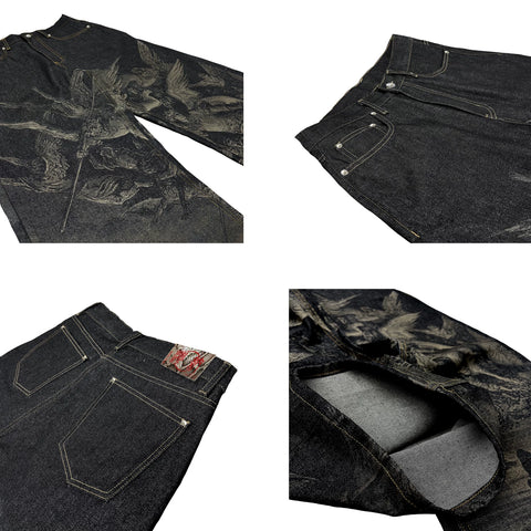 WANNA LAB 25SS Lost Paradise Laser Burnt Original Denim Pants Wide Leg Baggy Edition Jeans Youth Trendy Mid Waist Jeans