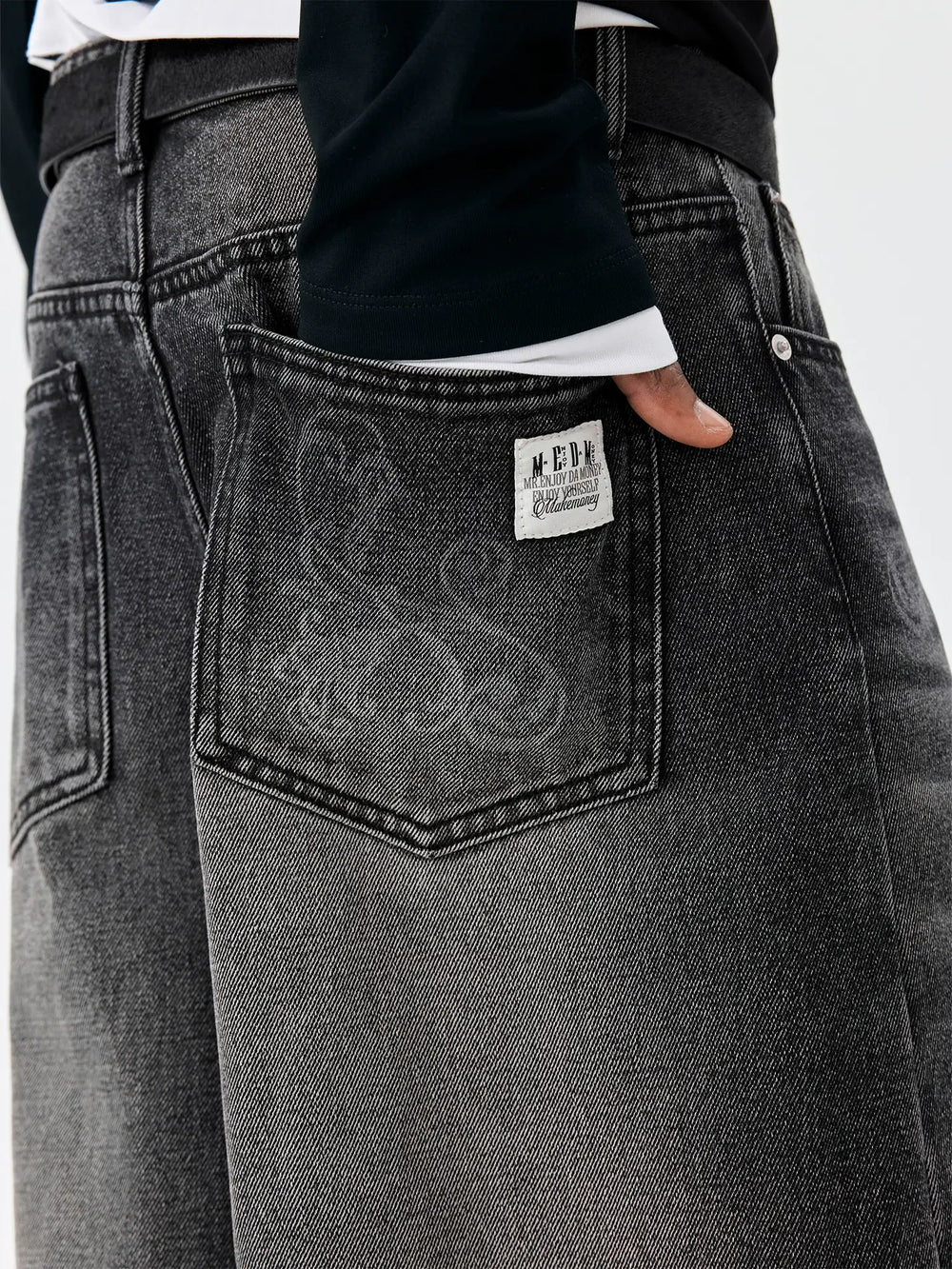 MEDM Flower Vine Laser Burnout Washed Machete Jeans