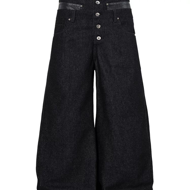 American retro original cow double waisted spliced work pants for men and women, loose wide leg straight leg casual versatile commuting pants