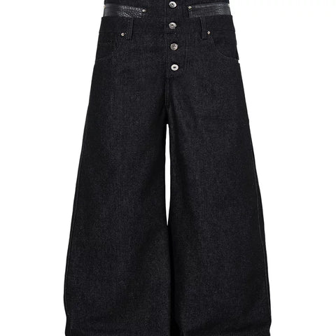 American retro original cow double waisted spliced work pants for men and women, loose wide leg straight leg casual versatile commuting pants
