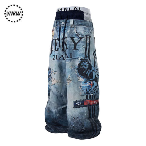 American street heavyweight three waisted 3D printed wide leg work pants for men and women, loose and versatile clean fit long pants
