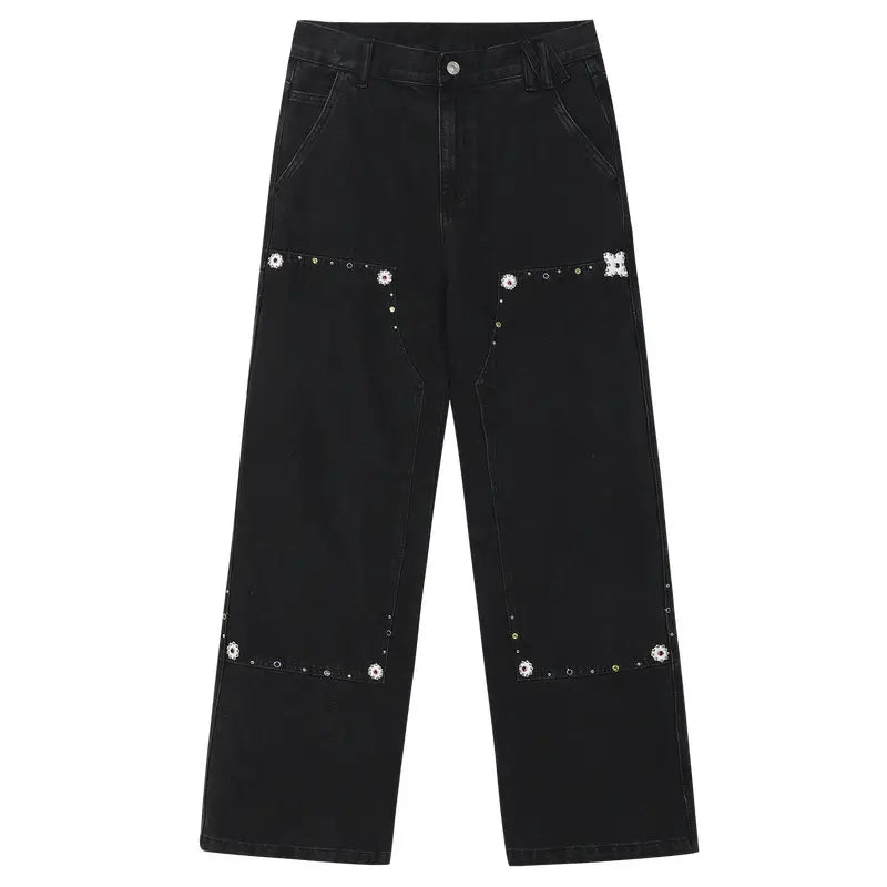 MEDM Gemstone Studded Double Knee Washed Jeans