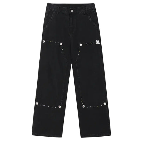 MEDM Gemstone Studded Double Knee Washed Jeans