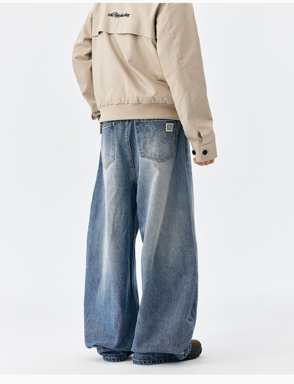 MEDM Flower Vine Laser Burnout Washed Machete Jeans