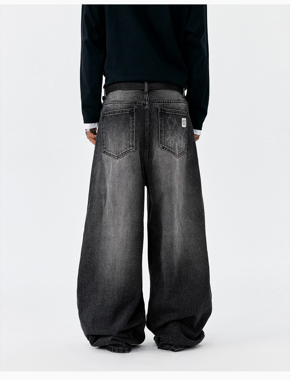 MEDM Flower Vine Laser Burnout Washed Machete Jeans