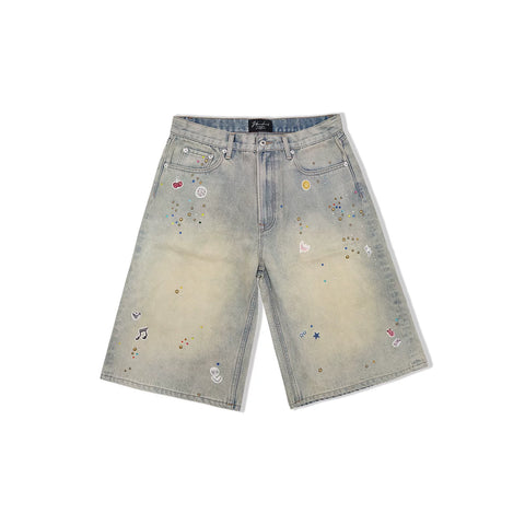 WANNA LAB 26SS Flash Diamond Sticker Printed Glitter Leather Brand Cowboy Six or Seven Cent Shorts