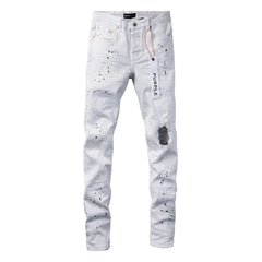Purple Jeans White Ink Spot Vintage Personality Fashion Ripped Jeans 9021