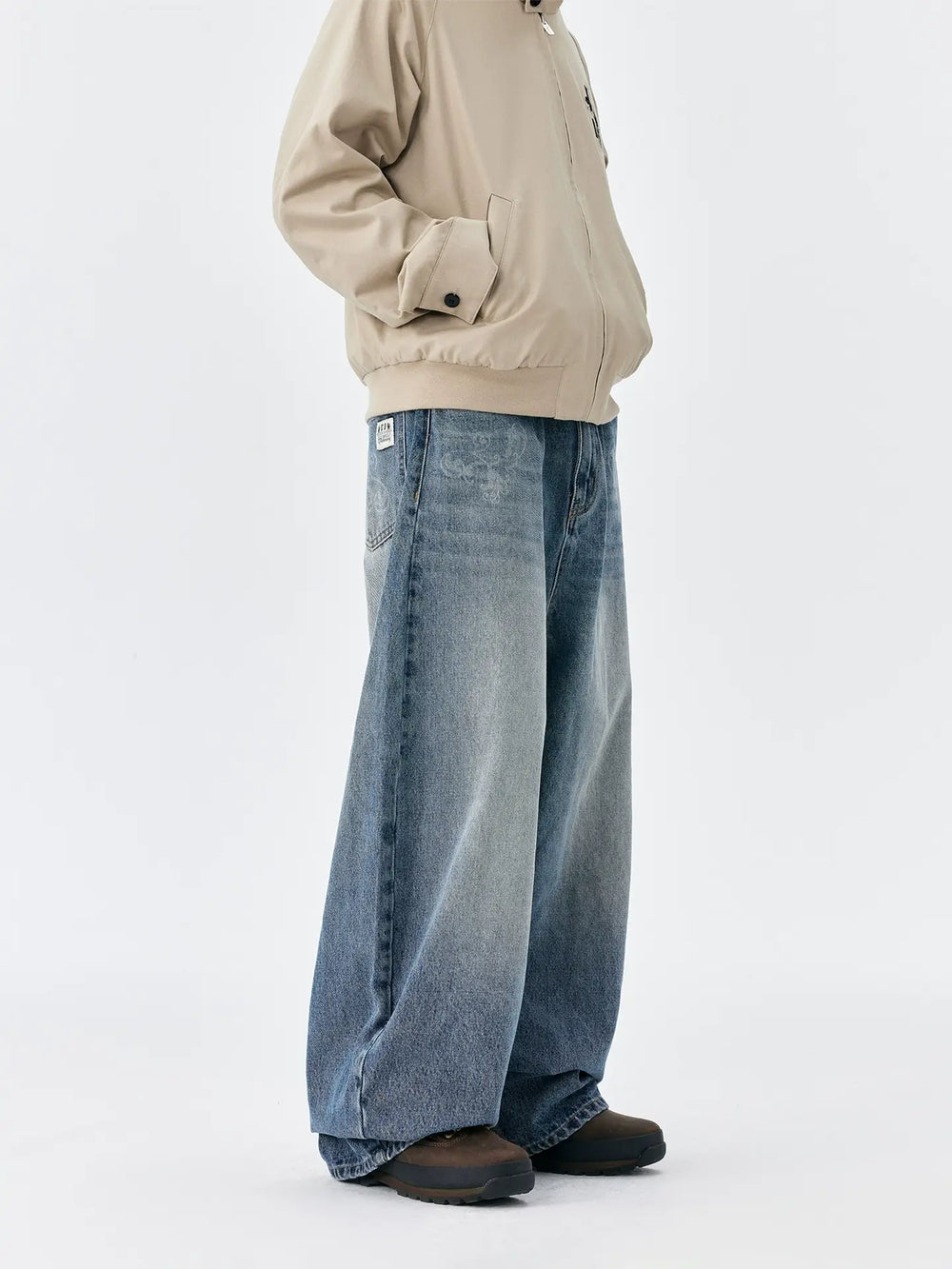 MEDM Flower Vine Laser Burnout Washed Machete Jeans