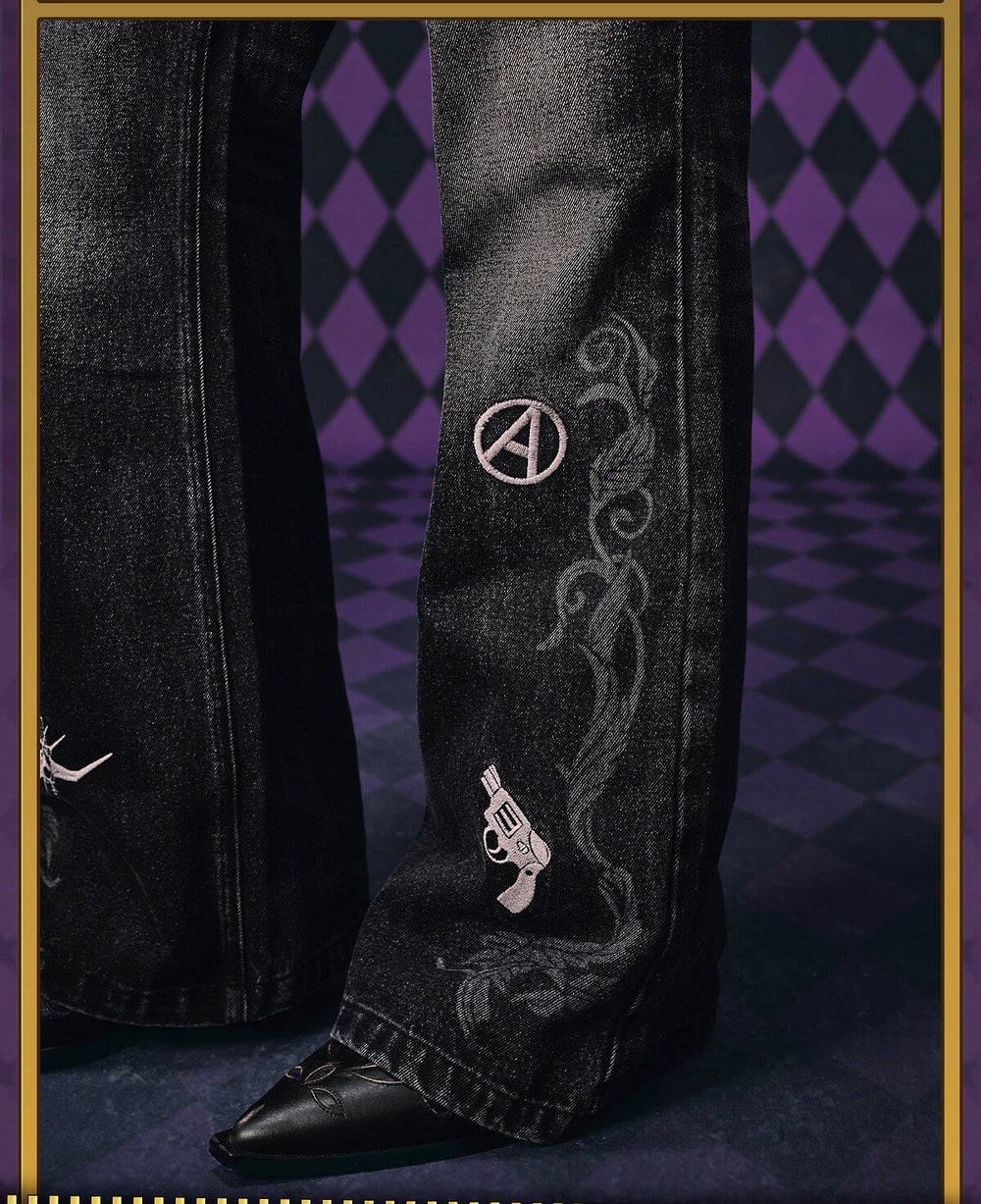 MEDM × JOJO Icon Embroidery Washed Distressed Jeans