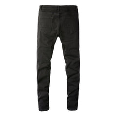 Purple Jeans Men's Slim Fit Black Jeans with Wrinkled Details, Patches, and Ripped Design (602-8520)