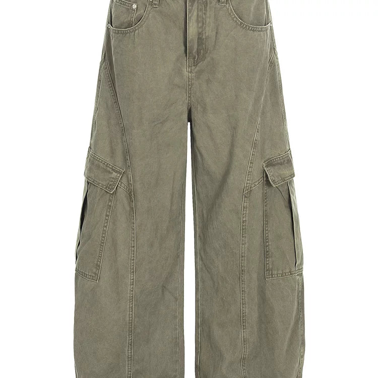 American retro deconstructive design, multi pocket workwear, curved knife pants, men's and women's loose wide leg baggy casual pants