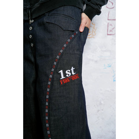 WANNA LAB 26SS racing track with stitching embroidery curved knife Baggy cutting original denim long pants