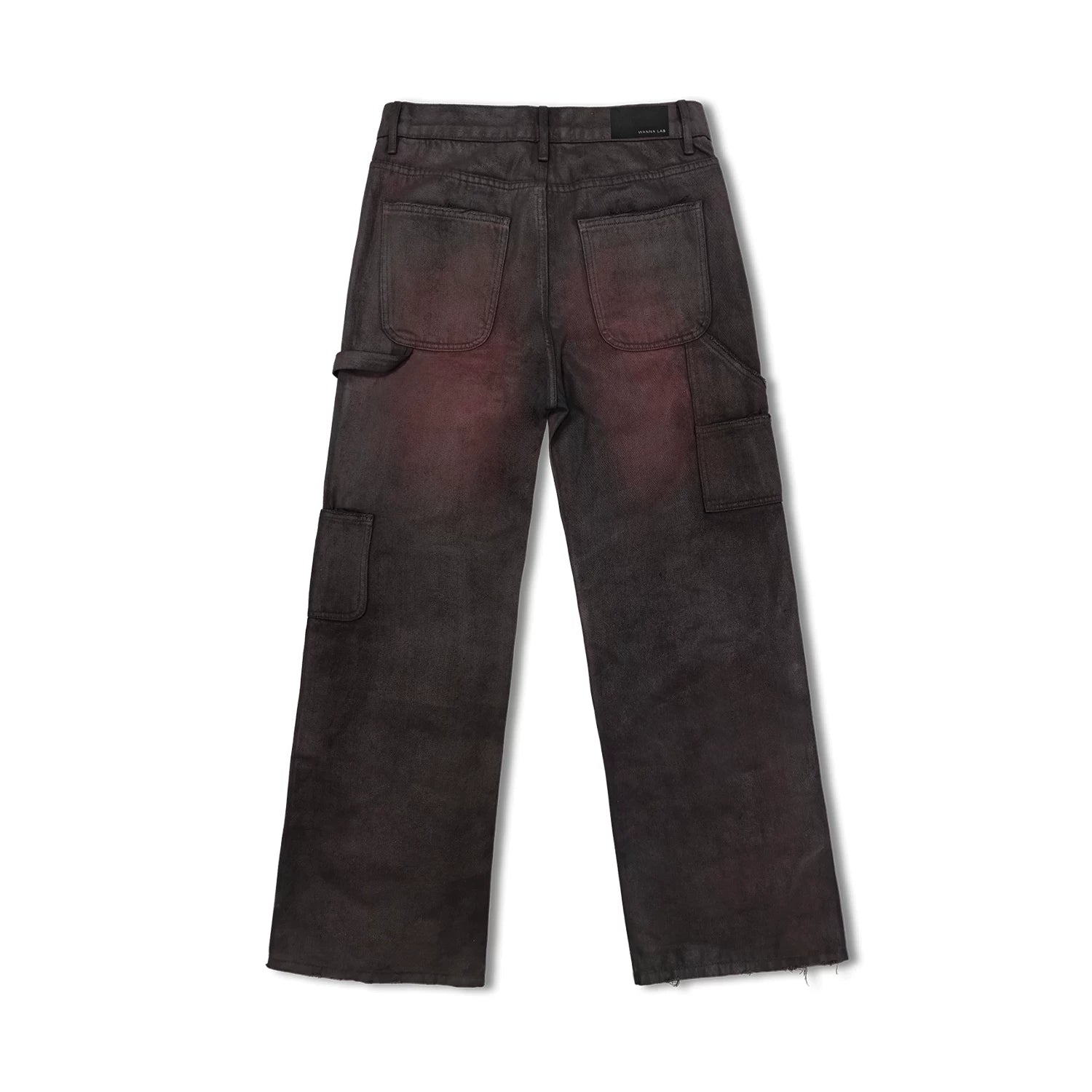 WANNA LAB 26SS Hand Brushed Wax Printing Crimson Coating Baggy Version Double Knee Lumbering Method Workwear Pants