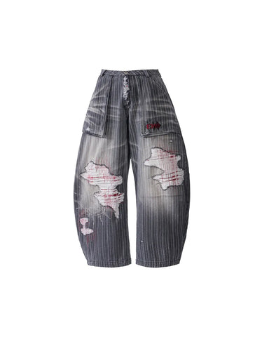 EMO Vertical Stripe Ripped Retro Jeans