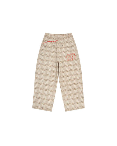 EMO Vintage Plaid Balloon Trousers Beige