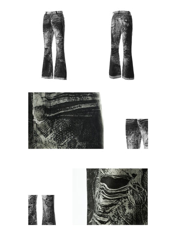3D Snake Print Flare Jeans