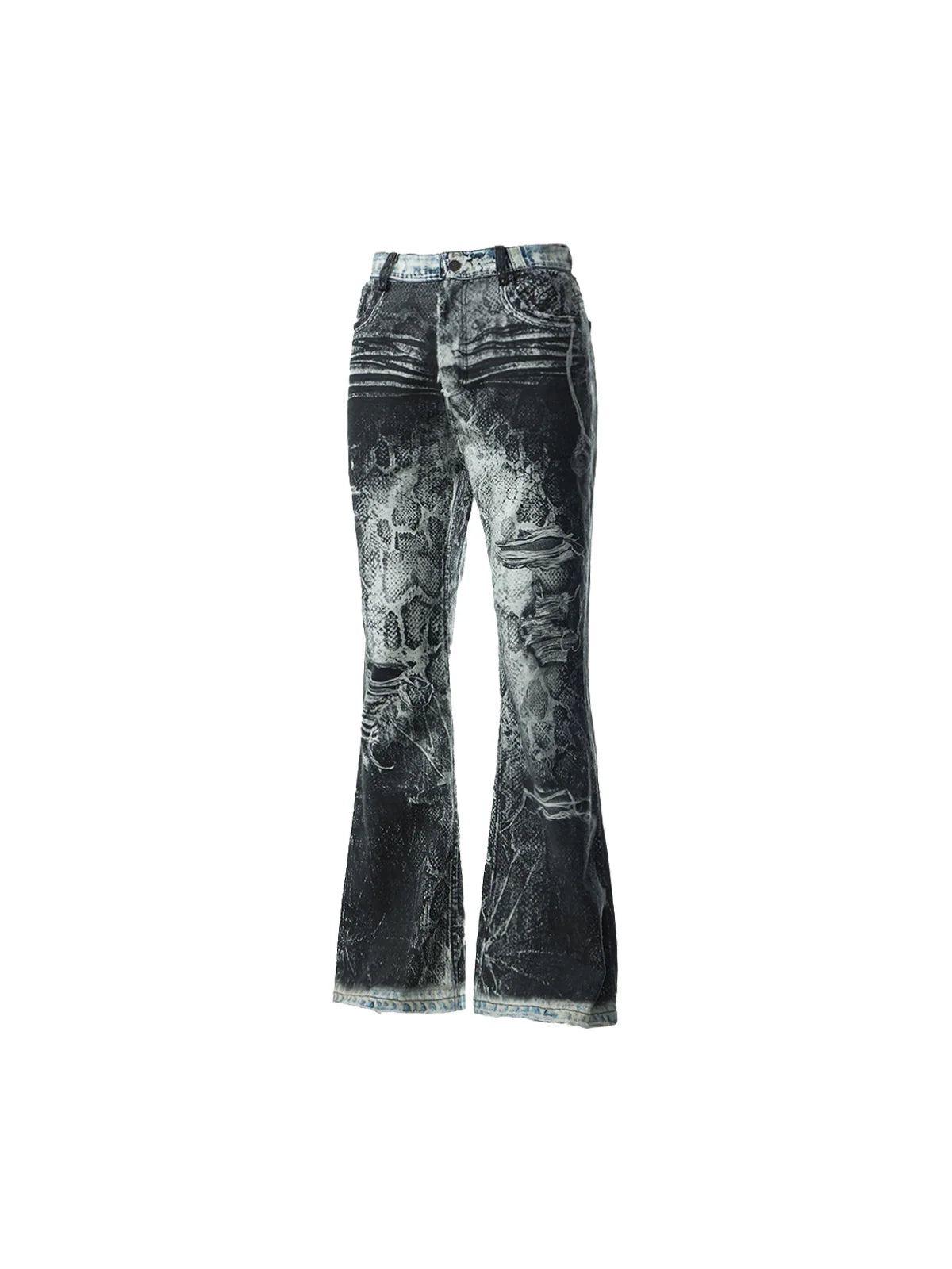 3D Snake Print Flare Jeans
