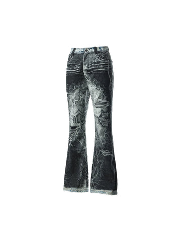 3D Snake Print Flare Jeans